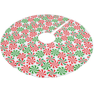 Red White and Green Peppermint Candy Swirl Brushed Polyester Tree Skirt