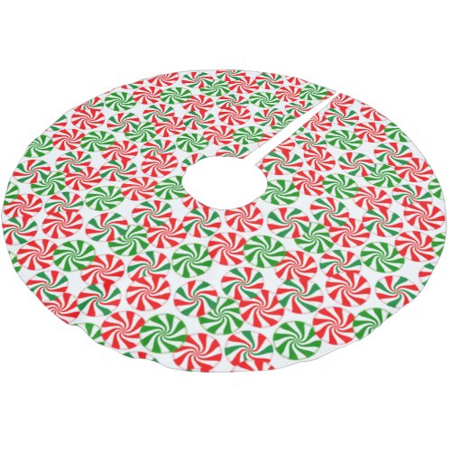 Red White and Green Peppermint Candy Swirl Brushed Polyester Tree Skirt