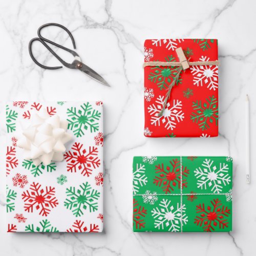 Red White And Green Snowflake Pattern  Wrapping Paper Sheets