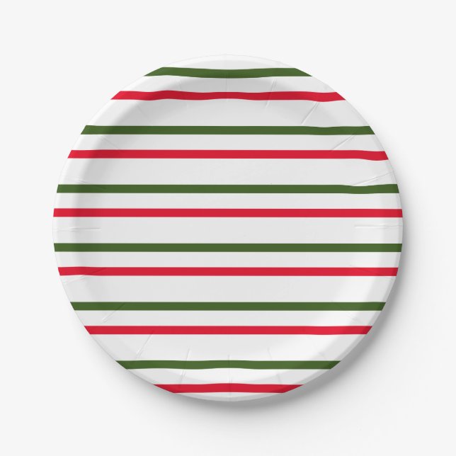 Red, White and Green Stripes Paper Plates (Front)