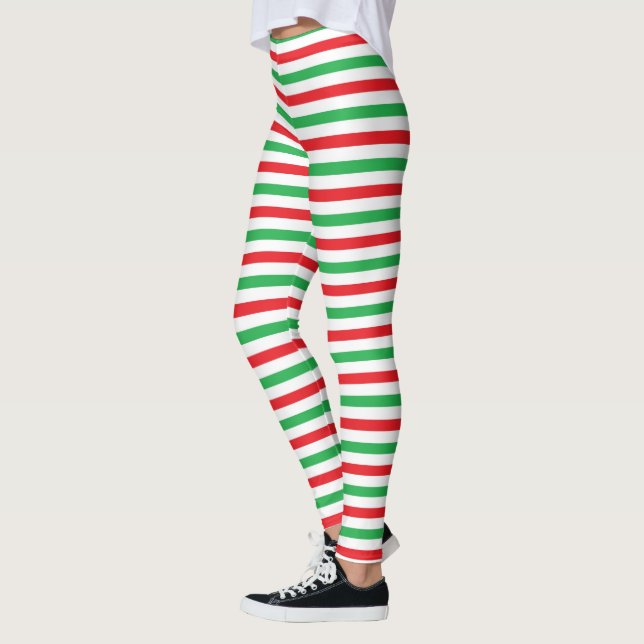 Red, White and Green Strips Leggings (Left)