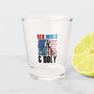 Red White and Holy Pope Leo XIV, 4th of July Shot Glass