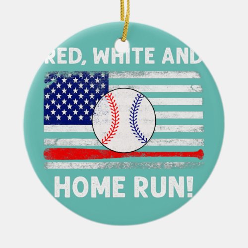 Red White And Home Run 4th Of July American Flag Ceramic Ornament
