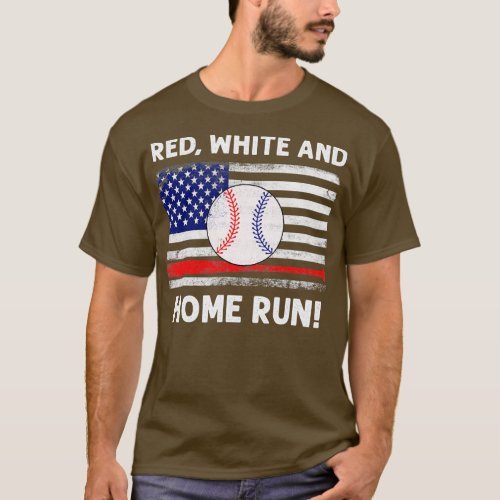 Red White And Home Run 4th Of July American Flag T_Shirt
