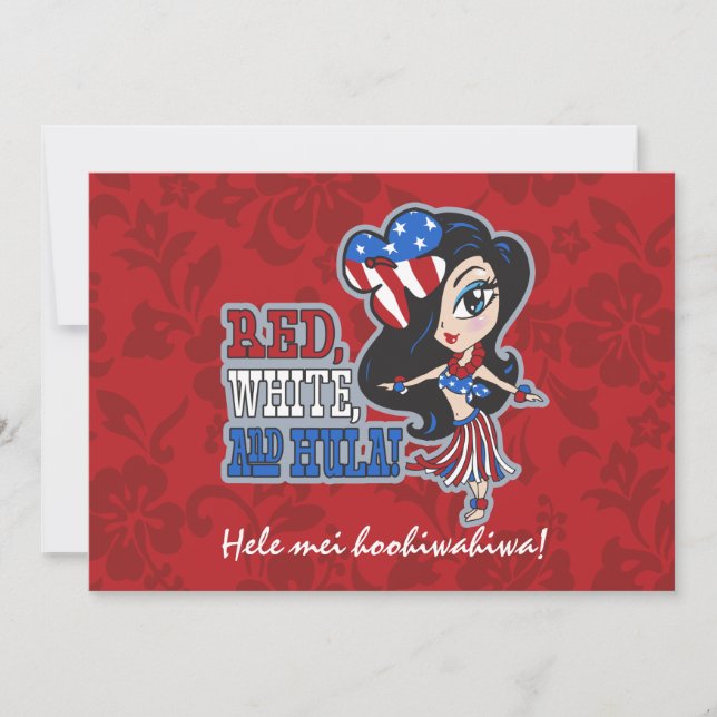 Red, White and Hula Girl Patriotic Invitations (Front)