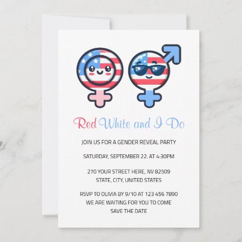 Red White and I Do 4th of July Gender Reveal Invitation