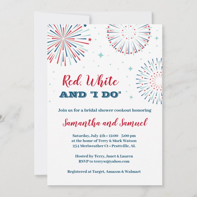 Red, White and I DO Bridal Shower Invitation (Front)