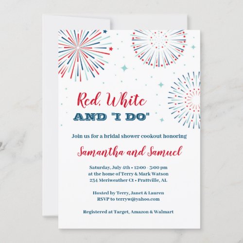 Red White and I DO Bridal Shower Invitation