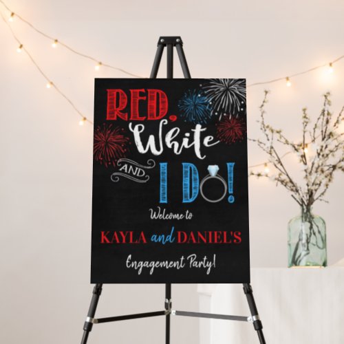 Red White and I Do Engagement Party Welcome Sign 