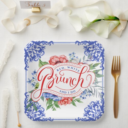 Red White and I Do Floral Bridal Brunch  Shower  Paper Plates