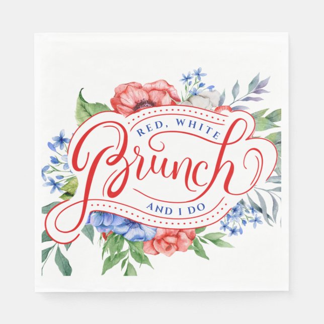 Red White and I Do |  Floral Brunch  Napkins (Front)