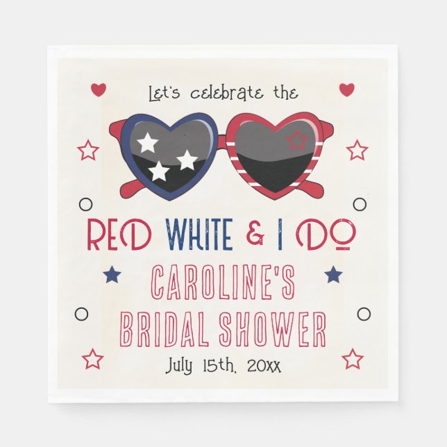 Red White and I Do Heart Sunglasses Bridal Shower Napkins (Front)
