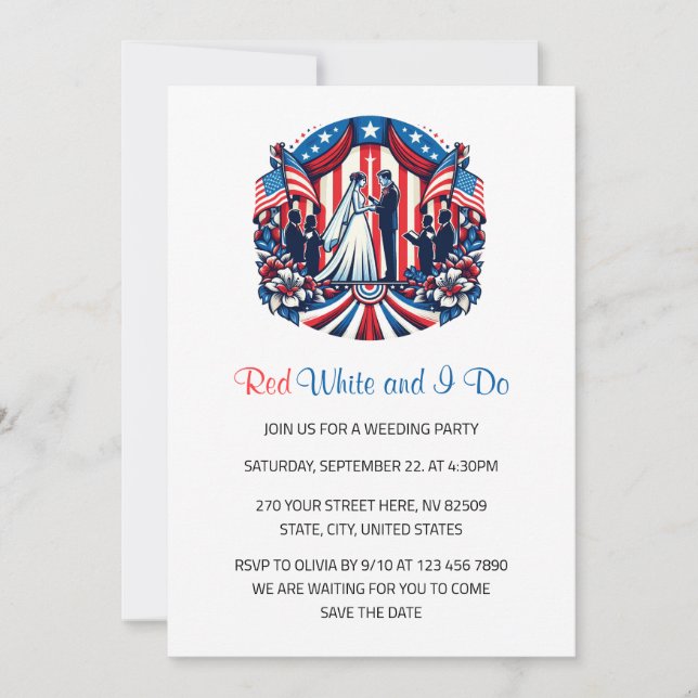 Red White and I Do Patriotic 4th of July Wedding Invitation (Front)