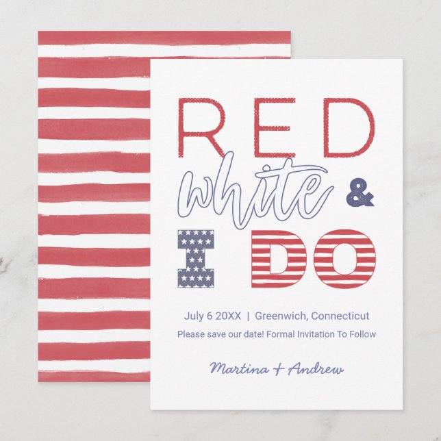 Red White And I Do Save The Date or Elopement  Announcement (Front/Back)