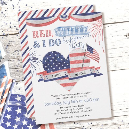 Red White and I Do Vintage Engagement Party Invitation