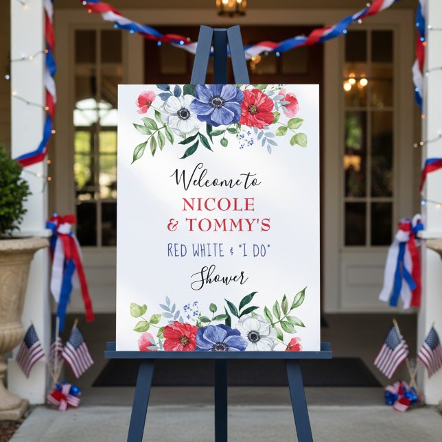 Red White and I Do Wedding Shower Welcome Foam Board (Wedding shower welcome board - perfect for fourth of july and summer events.)