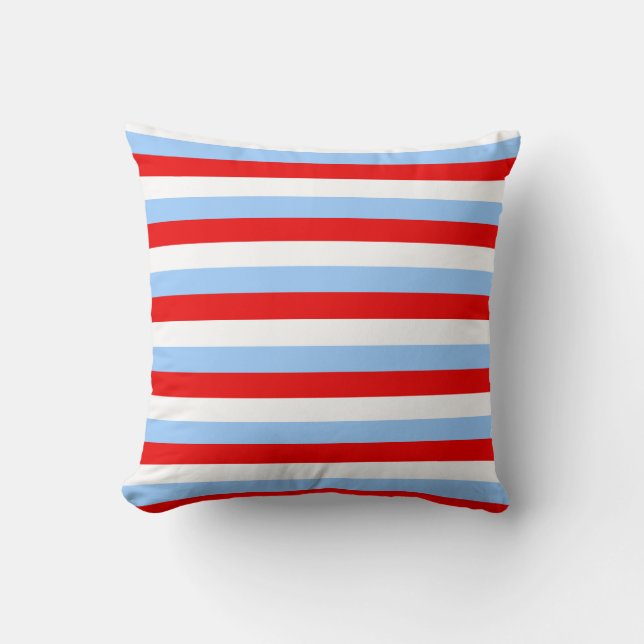 Red White and Light Blue Stripe Throw Pillow (Front)