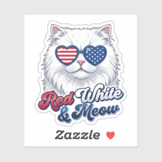 Red White and Meow Patriotic Cat Heart Sunglasses Sticker