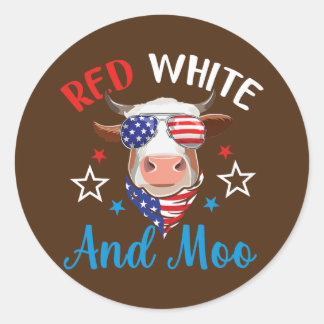 Red White And Moo 4th Of July Cow USA Flag Farmer Classic Round Sticker