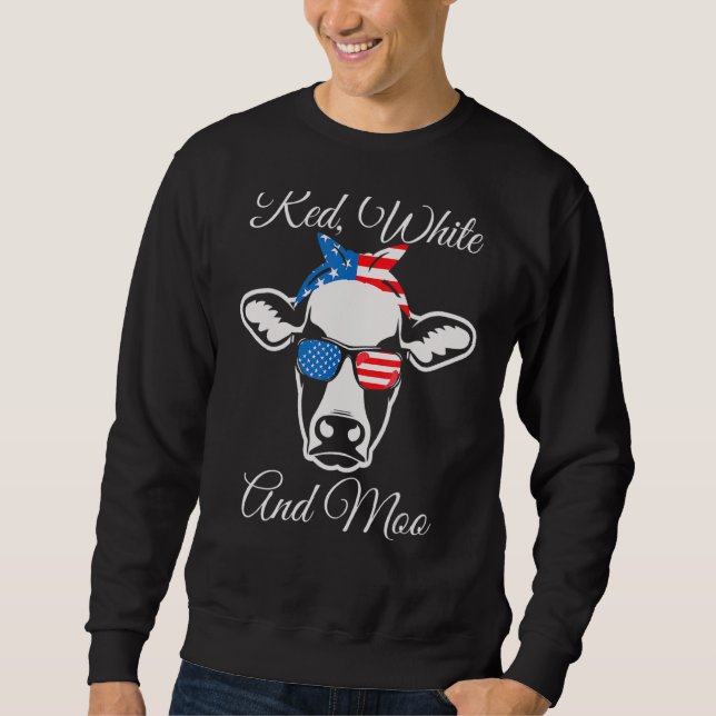 Red White And Moo American Flag Cow  July 4th Sweatshirt (Front)