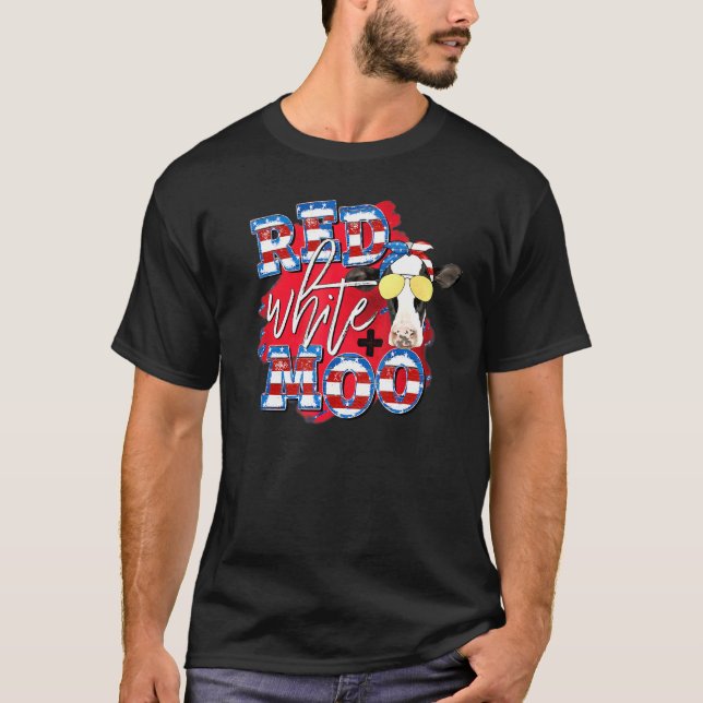 Red White and Moo Cow Sunglasses Patriotic 4th of  T-Shirt (Front)