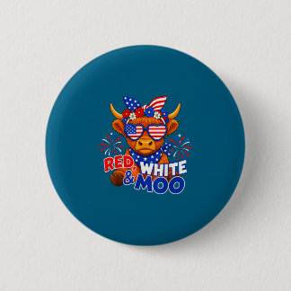 Red white and moo funny patriotic highland cow usa button