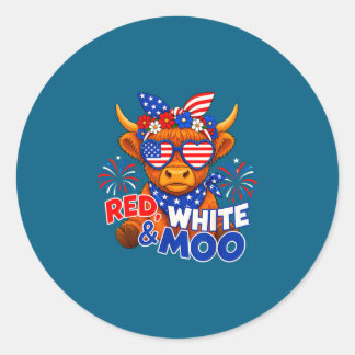 Red white and moo funny patriotic highland cow usa classic round sticker