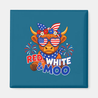 Red white and moo funny patriotic highland cow usa magnet