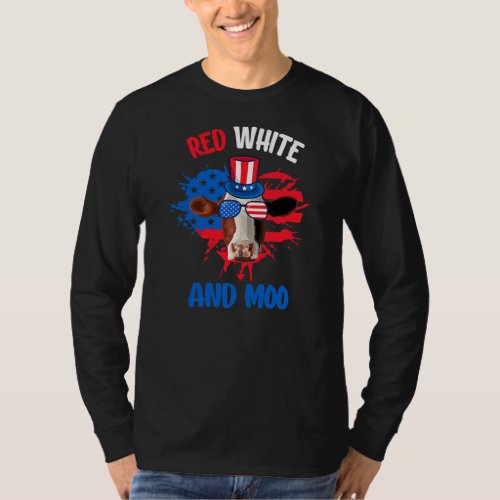 Red White and Moo Patriotic Cow Farmer 4th of T_Shirt