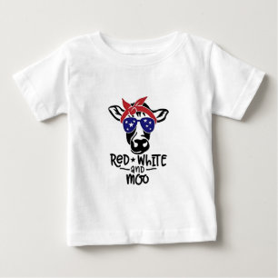 Red White and Moo Patriotic Cow Fourth of July Baby T-Shirt