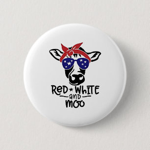 Red White and Moo Patriotic Cow Fourth of July Button