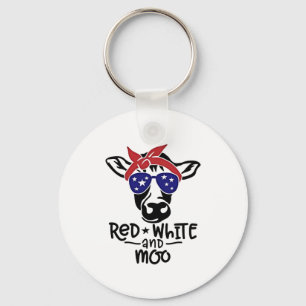 Red White and Moo Patriotic Cow Fourth of July Keychain