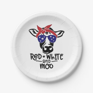 Red White and Moo Patriotic Cow Fourth of July Paper Plates
