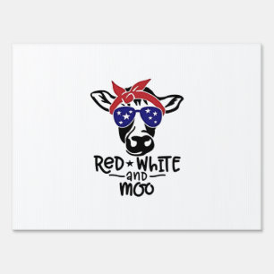 Red White and Moo Patriotic Cow Fourth of July Sign