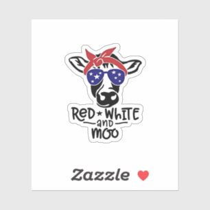 Red White and Moo Patriotic Cow Fourth of July Sticker