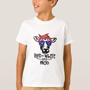 Red White and Moo Patriotic Cow Fourth of July T-Shirt