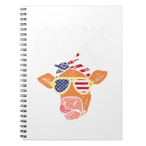 Red White and Moo Patriotic Cow USA Flag Funny 4th Notebook