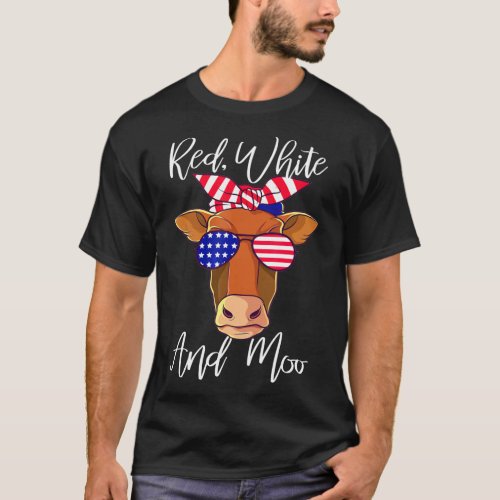 Red White And Moo Patriotic Cow Usa Flag T_Shirt