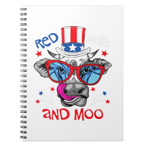 Red White And Moo Patriotic Farm Cow Usa Flag Per Notebook