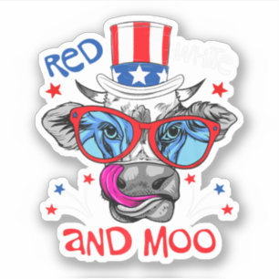 Red White And Moo Patriotic Farm Cow Usa Flag. Per Sticker