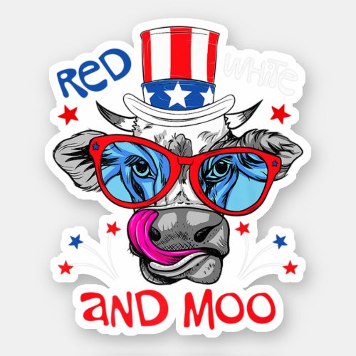 Red White And Moo Patriotic Farm Cow Usa Flag Per Sticker