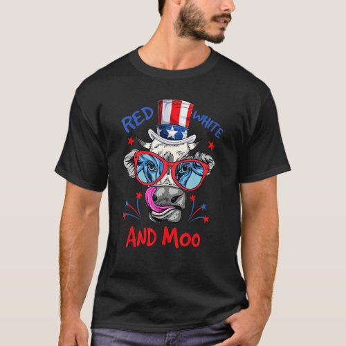 Red White And Moo Usa American Cow Patriotic 4th O T_Shirt