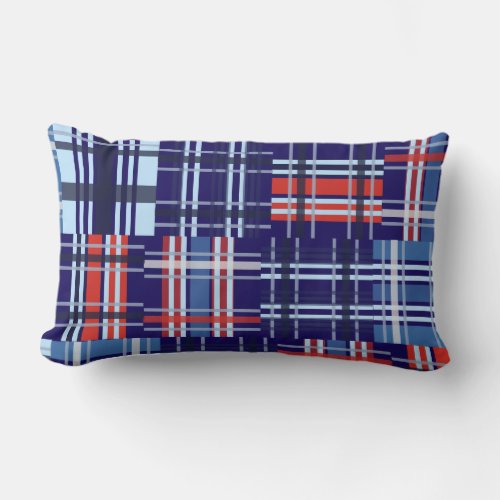 Red White and Navy Blue Madras Throw Pillow