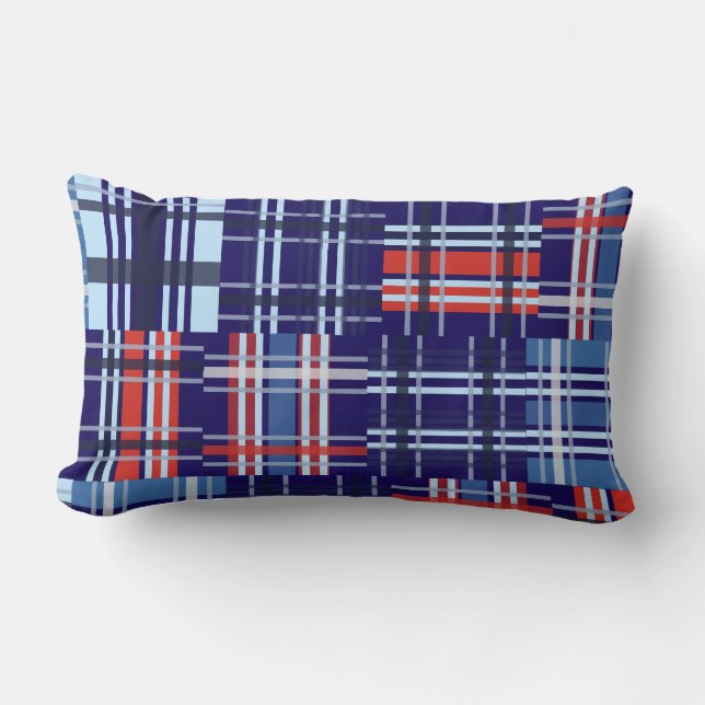 Red, White and Navy Blue Madras Throw Pillow (Front)