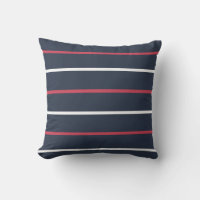 Red White and Navy Blue Stripes Outdoor Pillow