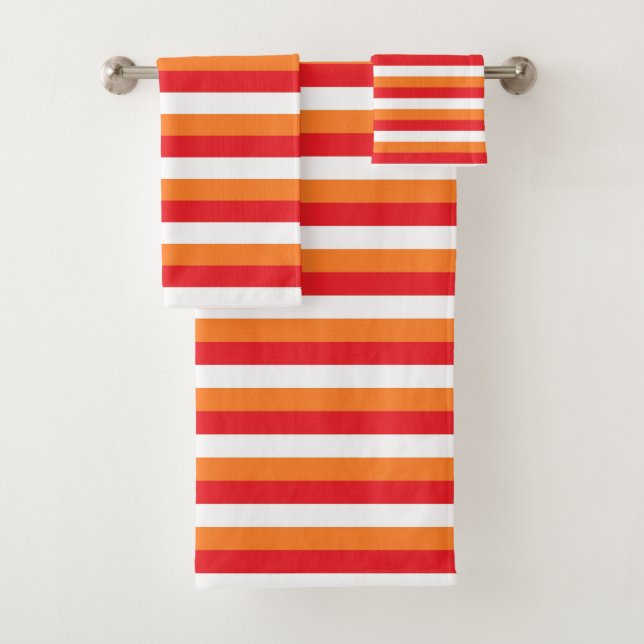 Red, White and Orange Stripes Bath Towel Set (Insitu)