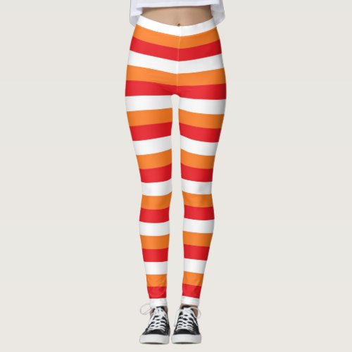 Red White and Orange Stripes Leggings