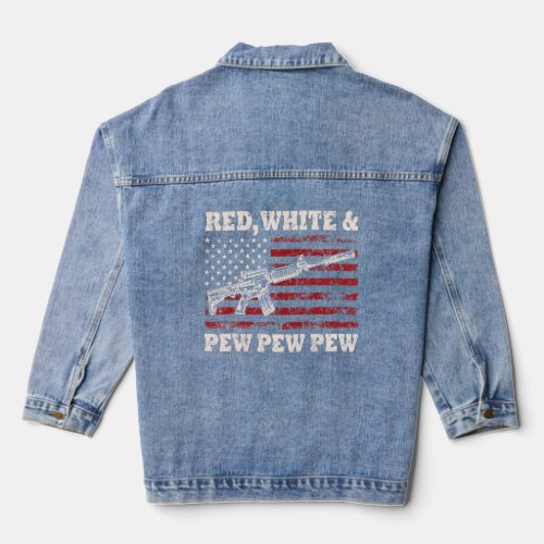 Red White And Pew Pew Pew Gun  Denim Jacket