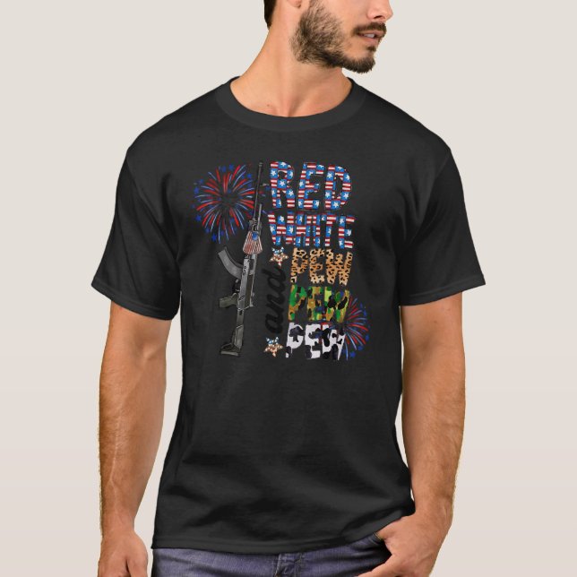 Red White And Pew Pew Pew Happy 4th Of July T-Shirt (Front)