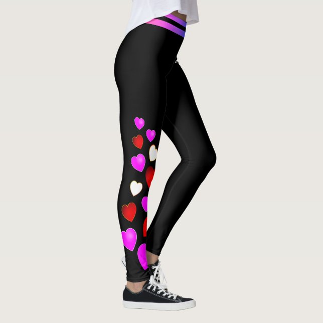 Red White and Pink Hearts (editable) Leggings (Right)